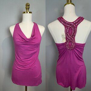 Pink Y2K Top Size Small Beaded Racerback Drape Neck Studio Y NWT